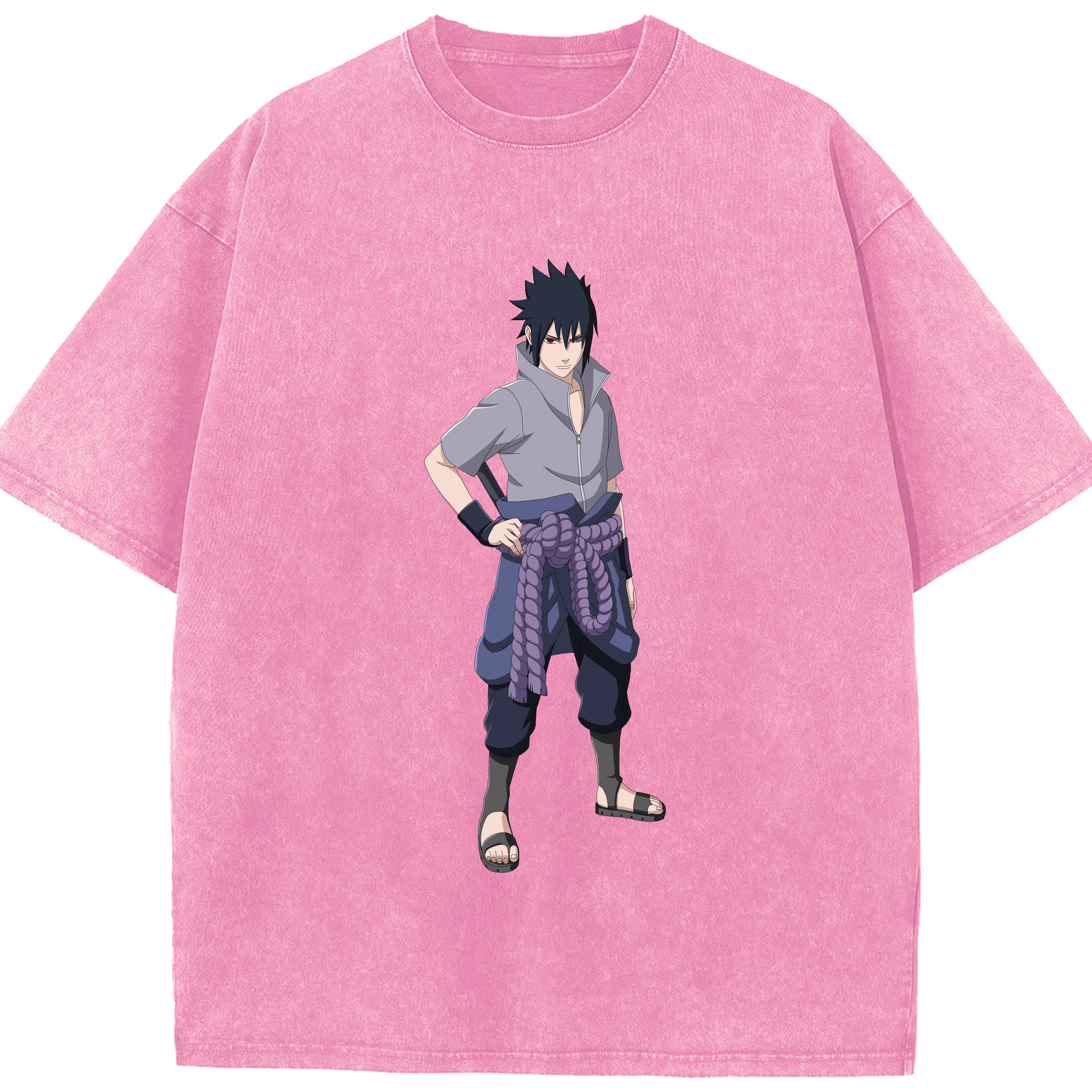 （画像用） NARUTO -ナルト- うちは サスケ Uchiha Sasuke 綿100% ヴィンテージ風 半袖Tシャツ（フロントプリント）